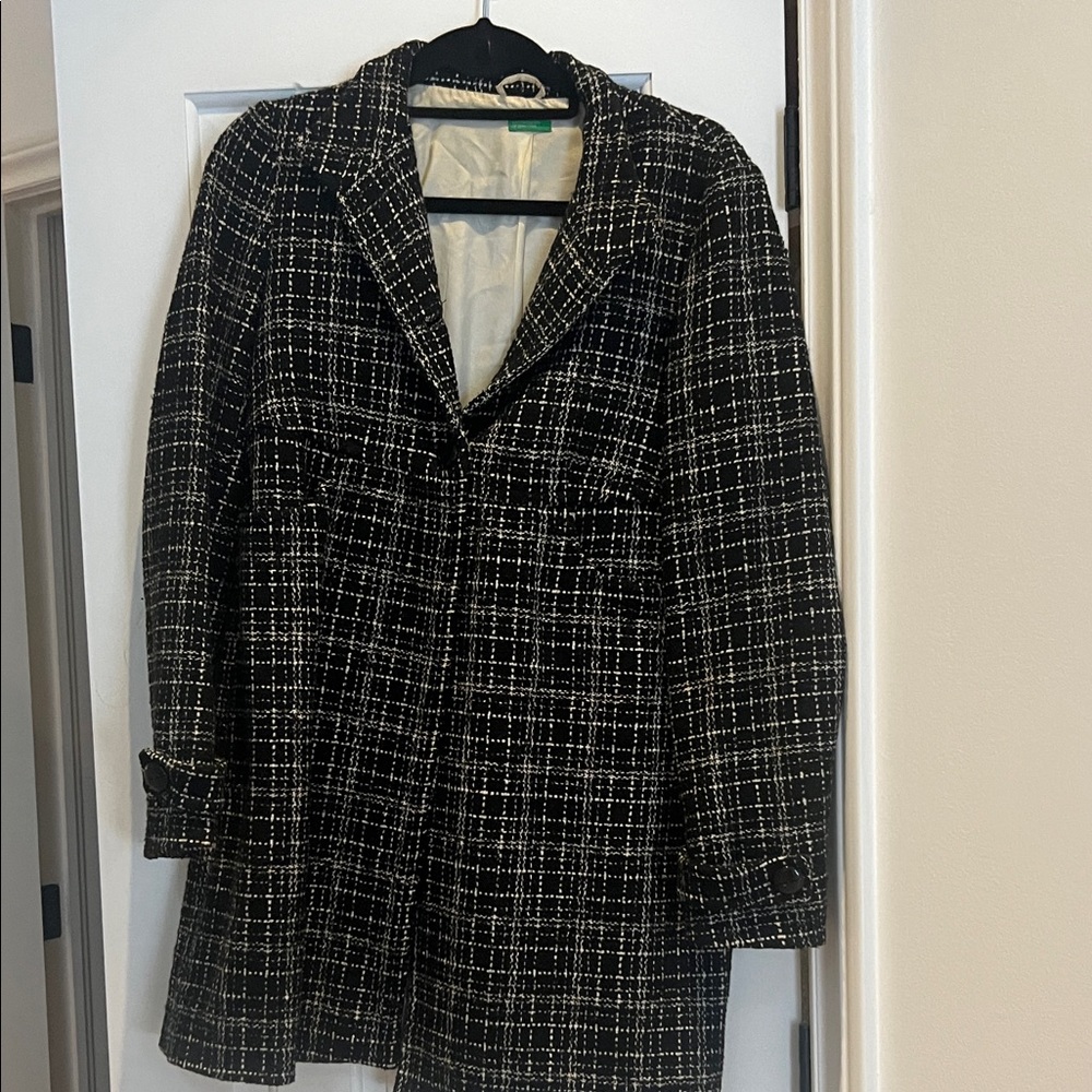 United Colors Of Benetton Black and White Pea Coat